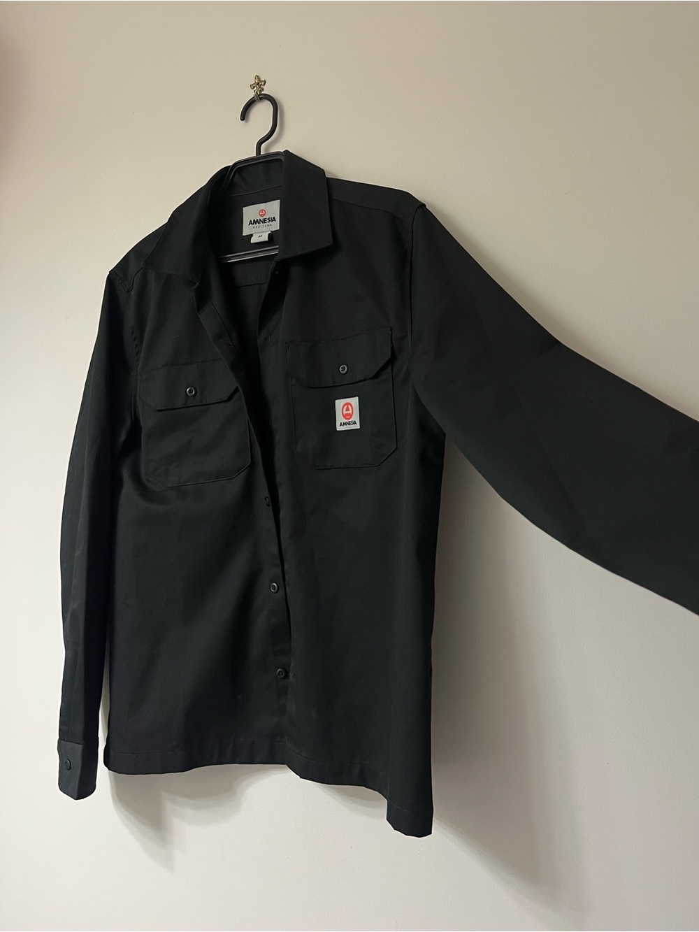 Amnesia Men’s Long-Sleeve Utility Button-Down Work Shirt – Black – Size M